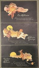 Lot 3 Antique 1920’s Halloween Die Cut Invitations JOL Black Cat Witch Hall Bros picture