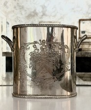 c1900 Antique Silverplate Champagne Wine Caddy Armorial Crest Branch Handles picture