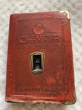 Antique 1920's Book Safe Coin Bank Calemeter, Collectible Banks,Red Orange picture