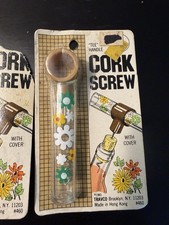 2 Vtg 1983 TRAVCO Floral Corkscrew Wine Openers NIP Floral Power Tee Handle  picture