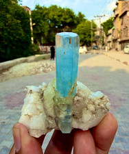 Natural Rich Blue Aquamarine Crystal With Fluorite On Matrix Specimen @ Minerals picture