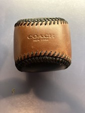 Coach New York Leather Baseball Paperweight Black Brown Stitched Leather picture