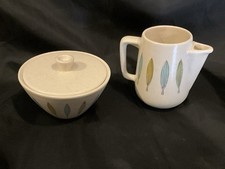 Metlox Poppytrail California Palm Leaf Covered Sugar & Creamer - MCM picture