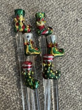 Vintage Christmas Holiday Acrylic Swizzle Sticks Elf Booties Unique picture
