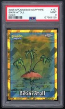 BIKINI ATOLL 2025 TOPPS CHROME SPONGEBOB SAPPHIRE GOLD REFRACTOR /50 PSA 9 #157 picture
