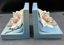 Vintage Roseville Pottery Magnolia Bookends #13 1940's Pair Art Deco picture