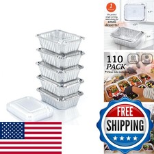 Spare Essentials 110 Pack - Small Aluminum Pans Plastic Lids - Size 5.5x4.5x1.9 picture