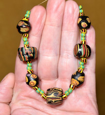 Antique Venetian Semi Feather Beads Lampwork King Eye Bicone Beads African Trade picture
