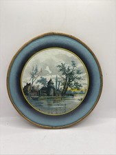 Antique Glass Flue Cover Castle River Landscape Victorian Chimney Hole Cover 5 “ picture