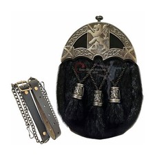 Scottish Kilt Original Black Seal Skin Full Dress Sporran Enamel Lion Cantel picture