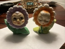 Vintage Kitsch PY Japan Anthropomorphic Flower Face Salt & Pepper Shakers Set picture