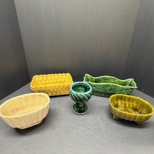 Vintage Pottery Planter Lot 5 Hull UPCO USA MCM Green Yellow Ceramic Planters picture
