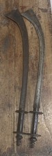 Pair Antique 19thC Nepalese Kora Swords Matched Set Gurkha Battle Axe Fighting picture