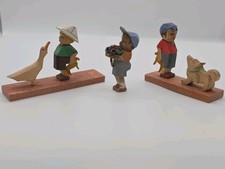 Lot 3 Orig Erzgebirge Emil Helbig Carved Wood Figurines Boy Goose Dog Vtg As Is picture