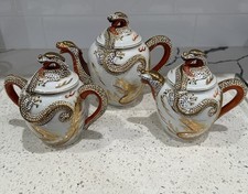 Kutani Japan Gold Dragon Ware White Dragon 5 Cup Teapot, Creamer and Sugar Bowl picture