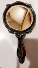 Antique Art Nouveau Hand Mirror Victorian Silver Plate Repousse Floral Vanity  picture