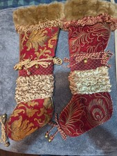 Vintage Serendipity Christmas Stocking Pair Victorian Brocade Damask Fur RN 1087 picture