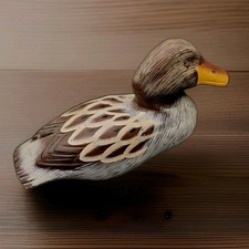 Vintage Hand Painted Wooden Duck 5.5” X 2.5” Brown Glass Eyes picture