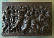 Antique 19th C. Europe Church Wood Hard Carving - The Entombment Of Christ Panel picture