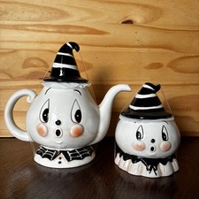 Johanna Parker Halloween Gus the Ghost Ceramic Teapot & Small  Canister Set ~NEW picture