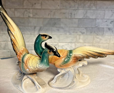 2 Vintage Royal Copley Spaulding Glazed Porcelain Ring Neck Pheasant Figurines picture