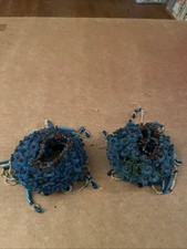 Antique Pair Czech Glass Flower Beaded Lamp Bulb Covers Expandable 5