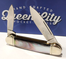 Queen City Smooth Black Pearl Handles 2 Blade Canoe Folding Pocket Knife MOP picture