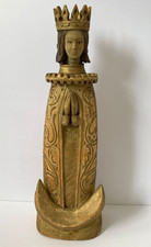 Vtg MCM 1962 Polish Folk Art Wooden Madonna Skepska Statue Cepelia Label 16.5