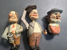 3 Vintage ANRI Hand Carved Wood Figures READ picture