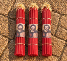 3 Bundles Red Orthodox Prayer Candles Jesus Christ Icon Holy Land Jerusalem picture