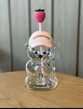 NEW Starbucks Bearista Bear Glass Pink Drink Strawberry Cup 20 oz. picture