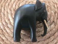 Vintage Hand Carved Elephant, Dark Ebony wooden,Small With Tusks picture