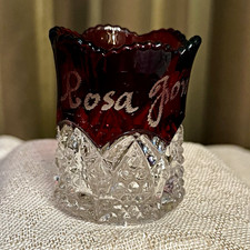 Antique Ruby Stained Glass Toothpick Holder 1911 Rosa Jones Souvenir EAPG picture