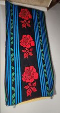 Vtg 90s Royal Terry Beach Bath Towel Red Roses Black Green Blue Stripes picture