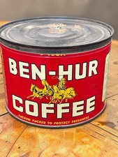 Vintage Ben-Hur Coffee Tin 1 lb Can Chariot Graphic Los Angeles Pre-1953 picture