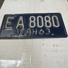 Vintage 1963 Utah License Plate Blue Macave Garage Decor EA 8080 Hard To Find picture