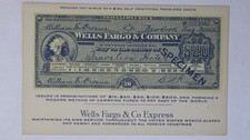 Wells Fargo 20 Dollar Indian Check Specimen US Mexico Alaska Hawaii Bank Note PC picture