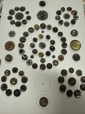 Antique Victorian Metal Buttons Lot Cut Steel Rhinestone Floral Sewing LOT picture