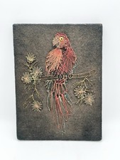 Vintage 70s Parrot String Art Wall Hanging Bird Thread Nail Art MCM Boho picture
