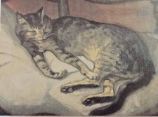 VINTAGE STEINLEN CHAT ROUGE SLEEPING CAT GREETING CARD picture