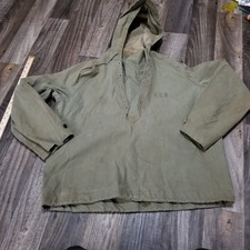 Vintage 1960’s US Navy Hooded Rain Jacket Size (M) Field Raincoat Stained picture
