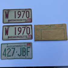 Massachusetts 1980s License Plate Lot (3) w/ Cover/Envelope, W Pair & 427-JBF picture