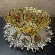 VTG Plique-a-jour Cloisonné Enamel 5” Scalopped Bowl picture