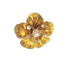 Antique Hatpin Brass Flower Rhinestone Center picture