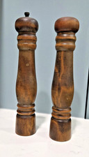 Vtg MCM Turned Wood Salt Shaker & Pepper Mill Grinder Set Made in Japan picture