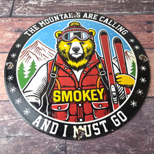 Vintage Forest Service Sign - Smokey Bear Mountains Skiing Gas Porcelain Sign picture