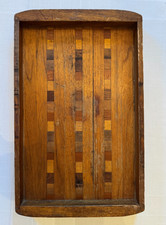 Antique Wooden Serving Tray with Lattice Inlay in Oak, Maple & Walnut - Rustic picture