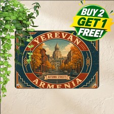 Historic Urban Streetscape Artwork Sign Vintage Scenic European Metal Plaque picture