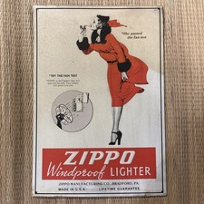 Vintage 1990's Zippo  Lighter 16x11 Embossed Metal Advertising Sign Varga Girl picture