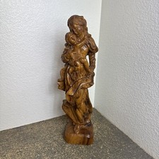 Vintage Virgin Mary and Baby Jesus Hand Carved Statue Olive Wood Holy Land picture